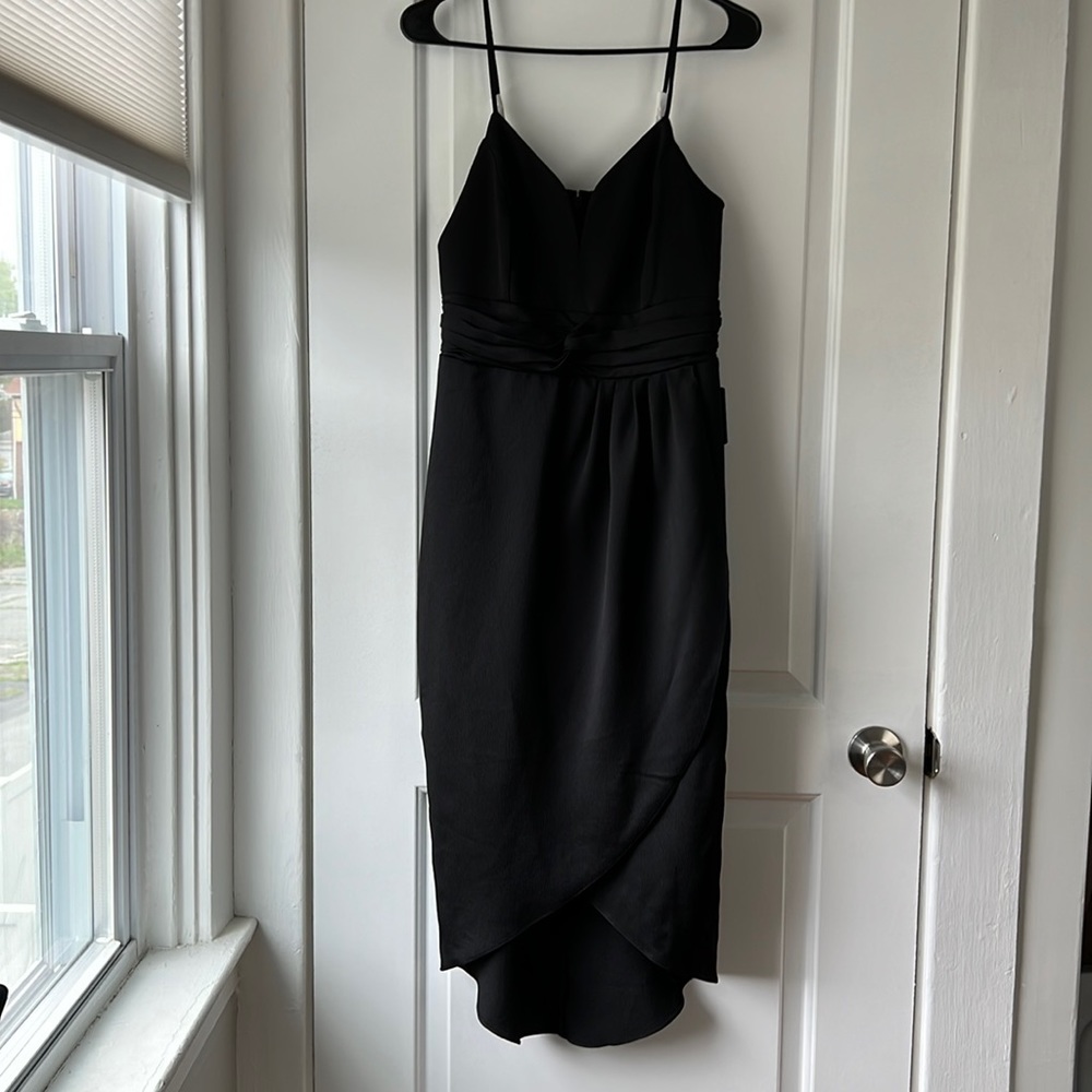 v-wire satin hi-lo maxi dress